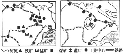读印度乔塔那格浦尔工业区和中国的沪宁杭工业区图,回答问题。根据图中信息,比较两个工业区区位条件的异同点。 相同 读印度乔塔那格浦尔工业区和中国的沪宁杭工业区图,回答问题。根据图中信息,比较两个工业区区位条件的异同点。 相同