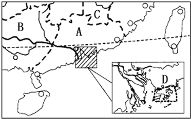 读图,完成有关要求:写出下列字母代表的省名称:A.______,B.______,C.______.字母D代表的经济特区是______,与 魔方格