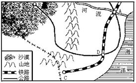 图为某地区城市分布示意图,读图回答问题。(1)图中字母代表的城市中,最早形成城市的可能性是,原因是。(2)B、C两地形成城市的区位因素分别是下列中的。①平原②沙 图为某地区城市分布示意图,读图回答问题。(1)图中字母代表的城市中,最早形成城市的可能性是,原因是。(2)B、C两地形成城市的区位因素分别是下列中的。①平原②沙