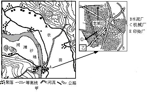 下图为我国东南沿海某地聚落分布和城区平面分布图,读图回答:请指出图中聚落的分布特征。A城形成的主要区位因素是。在图乙 下图为我国东南沿海某地聚落分布和城区平面分布图,读图回答:请指出图中聚落的分布特征。A城形成的主要区位因素是。在图乙