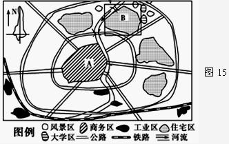 图15为“我国某城市某住宅区在城市中的区位及其内部布局图”,读图完成下列问题。(6分) (1)A地区按城市功能分区属于中心商务区,简要分析其区位优势。(2)B住 图15为“我国某城市某住宅区在城市中的区位及其内部布局图”,读图完成下列问题。(6分) (1)A地区按城市功能分区属于中心商务区,简要分析其区位优势。(2)B住