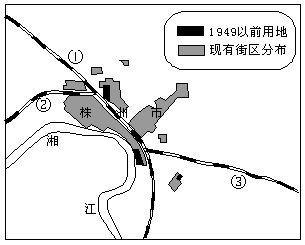 读“株洲城市的发展”图,回答问题。图中数码代表的铁路或河流名称: ①_________线;②_________线;③___ 读“株洲城市的发展”图,回答问题。图中数码代表的铁路或河流名称: ①_________线;②_________线;③___