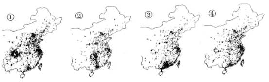 下图示意不同类型餐馆在我国部分地区的分布状况。读图,回答第下列问题。小题1:①②③④依次示意A.川菜馆、湘菜馆、粤菜馆、西餐馆B.粤菜馆、西餐馆、川菜馆、湘菜馆 下图示意不同类型餐馆在我国部分地区的分布状况。读图,回答第下列问题。小题1:①②③④依次示意A.川菜馆、湘菜馆、粤菜馆、西餐馆B.粤菜馆、西餐馆、川菜馆、湘菜馆