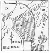 读该图,完成问题:小题1:如要在城市中建中心商务区,应建在A.A地B.B地C.C地D.D地小题2:以下的叙述正确的是A.A地处市中心,方便人们上下班,应 读该图,完成问题:小题1:如要在城市中建中心商务区,应建在A.A地B.B地C.C地D.D地小题2:以下的叙述正确的是A.A地处市中心,方便人们上下班,应