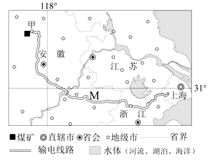 甲市是上海的煤炭来源地之一。图示意2013年9月25日建成运营的M特高压交流输电工程。读图完成下列各题。小题1: 与上海市相比,甲市A.服务范围较广B.能源消费 甲市是上海的煤炭来源地之一。图示意2013年9月25日建成运营的M特高压交流输电工程。读图完成下列各题。小题1: 与上海市相比,甲市A.服务范围较广B.能源消费