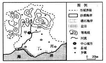 下图为“我国北方某区域城镇体系规划示意图”,读图完成下列各题。小题1:关于该区域发展规划的叙述,正确的是A.丁地附近宜建设海滨浴场B.山区大力发展亚热带水果C. 下图为“我国北方某区域城镇体系规划示意图”,读图完成下列各题。小题1:关于该区域发展规划的叙述,正确的是A.丁地附近宜建设海滨浴场B.山区大力发展亚热带水果C.