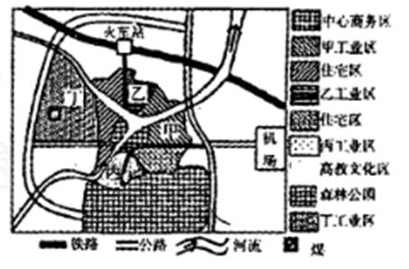 某家电厂生产规模不断扩大,吸引了若干零部件商来图中城市落户,形成了一个家电工业区。下图为此城市功能分区现状图,读图完成下列各题。小题1:该工业区最可能是图中 ( 某家电厂生产规模不断扩大,吸引了若干零部件商来图中城市落户,形成了一个家电工业区。下图为此城市功能分区现状图,读图完成下列各题。小题1:该工业区最可能是图中 (