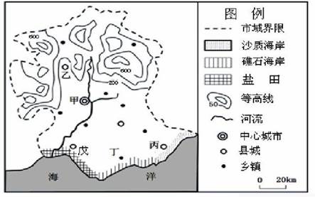 下图为我国南方某区域的城镇体系规划图,该区域南部沿海东段为沙质海岸,沙软潮平,水质清澈;中段主要为礁石海岸,距海岸500m处水深可达40—50m;西段有大面积的 下图为我国南方某区域的城镇体系规划图,该区域南部沿海东段为沙质海岸,沙软潮平,水质清澈;中段主要为礁石海岸,距海岸500m处水深可达40—50m;西段有大面积的