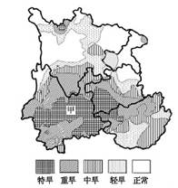 读 “某月中旬西南地区气象干旱检测图”,完成问题。小题1:特旱面积最大的省区是A.四川省B.云南省C.贵州省D.重庆市小题2:甲省是一个少数民族聚居的地方, 读 “某月中旬西南地区气象干旱检测图”,完成问题。小题1:特旱面积最大的省区是A.四川省B.云南省C.贵州省D.重庆市小题2:甲省是一个少数民族聚居的地方,