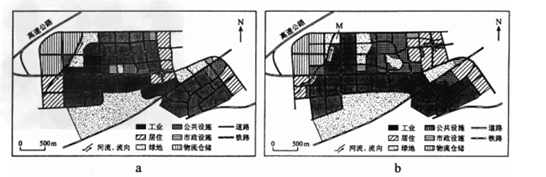 图a是2005 年某城市新区规划图。针对规划实施中出现的一些问题,2010 年对原规划进行了修编。该城市盛行西北风。据此完成1 ~3 题。 图a是2005 年某城市新区规划图。针对规划实施中出现的一些问题,2010 年对原规划进行了修编。该城市盛行西北风。据此完成1 ~3 题。