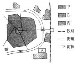 下图为我国东部某中等城市功能分区略图。读图回答问题。根据城市功能分区的一般规律判断,甲为区,乙为区,丙为区。该城市工业区的分布具有什么特点?这种分布 下图为我国东部某中等城市功能分区略图。读图回答问题。根据城市功能分区的一般规律判断,甲为区,乙为区,丙为区。该城市工业区的分布具有什么特点?这种分布