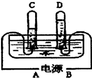 如图是实验室电解水的简易装置示意图.接通直流电源后,B电极为电源的______极;该反应的符号表达式为______;正极产生的气体能使燃烧着的... 魔方格
