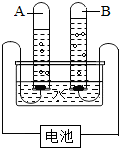 下图是电解水实验的示意图:由实验现象确定A端接电池______极;A试管里产生的是______气;B试管里产生______气;B试管里的气体可用__... 魔方格