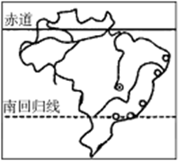 2014年世界杯足球赛将于6月12日—7月13日在南美洲国家巴西举行。结合下图判断,有关巴西的叙述,不正确的是A.该国是世界上占有热带面积最大的国家B.该国境内 2014年世界杯足球赛将于6月12日—7月13日在南美洲国家巴西举行。结合下图判断,有关巴西的叙述,不正确的是A.该国是世界上占有热带面积最大的国家B.该国境内