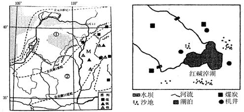 阅读图文资料,完成下列要求。下左图是我国某地区图,图中虚线为不同时期种植业分布北界。右图是位于陕蒙交界的红碱淖,属于国家级的重要湿地,是世界上最大的遗 阅读图文资料,完成下列要求。下左图是我国某地区图,图中虚线为不同时期种植业分布北界。右图是位于陕蒙交界的红碱淖,属于国家级的重要湿地,是世界上最大的遗