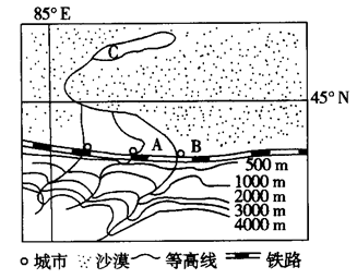 “农夫果园”番茄汁的原料主要来自图示的山麓河谷地区。据图回答小题。小题1:该地区种植番茄的主要限制性因素是 A.水源B.气候C.土壤D.地形小题2:B河流在 “农夫果园”番茄汁的原料主要来自图示的山麓河谷地区。据图回答小题。小题1:该地区种植番茄的主要限制性因素是 A.水源B.气候C.土壤D.地形小题2:B河流在