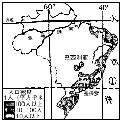 读图,回答问题。穿过巴西南部的重要纬线①是____________ 。巴西领土大部分位于五带中的_____ 带。( 读图,回答问题。穿过巴西南部的重要纬线①是____________ 。巴西领土大部分位于五带中的_____ 带。(