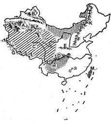 读中国地形分布图回答: 我国东部地区河流冬季有无结冰期的分界线是。 将图中字母代号所代表的地形区名称,分别填在相应的空格内。 山脉: 读中国地形分布图回答: 我国东部地区河流冬季有无结冰期的分界线是。 将图中字母代号所代表的地形区名称,分别填在相应的空格内。 山脉: