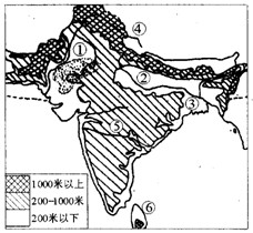 读南亚地形图回答问题(共14分):图中序号所代表的地形区为①________平原; ②________________平原;④________山脉;⑤__ 读南亚地形图回答问题(共14分):图中序号所代表的地形区为①________平原; ②________________平原;④________山脉;⑤__