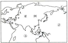 读亚洲略图,回答下列问题(共5分)(1) ①是洋,②是洋, ③是洋,(2) B:运河C:海峡 读亚洲略图,回答下列问题(共5分)(1) ①是洋,②是洋, ③是洋,(2) B:运河C:海峡
