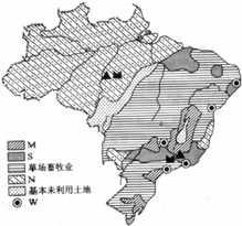 读图,回答下题。图中字母M、S、N、W依次表示A.谷物种植业、经济作物种植业、热带雨林、综合性工业中心B.谷物种植业、热带雨林、经济作物种植业、综合性工业中心C 读图,回答下题。图中字母M、S、N、W依次表示A.谷物种植业、经济作物种植业、热带雨林、综合性工业中心B.谷物种植业、热带雨林、经济作物种植业、综合性工业中心C