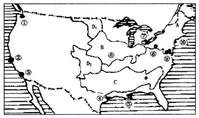 读图回答问题填出图中字母所代表的农业地域类型名称A带,B带,C带。图中⑦⑧⑩中,为钢铁工业中心的是,其主要区位优势是 读图回答问题填出图中字母所代表的农业地域类型名称A带,B带,C带。图中⑦⑧⑩中,为钢铁工业中心的是,其主要区位优势是