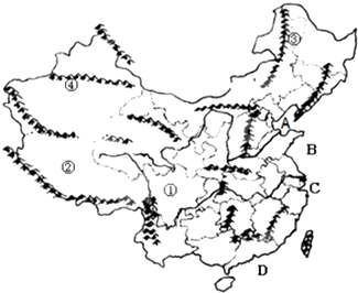 读中国主要山脉分布示意图,完成下列要求:写出图中数字所代表的地形区的名称:①______;②______写出图中数字所代表的山脉的名称:③_____