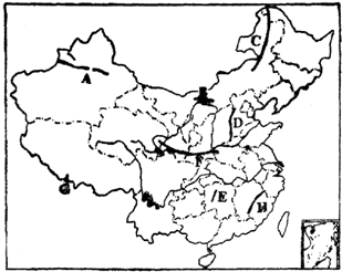 读下图,回答问题.A是______,它的北侧是______盆地.B是______.C是______,它的东侧是______平 魔方格