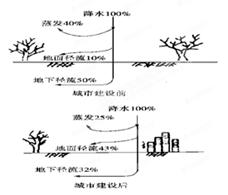 该图是“某城市建设前后水量平衡示意图”,读图回答问题。小题1:城市建设导致了当地A.地下水位上升B.地面径流汇集速度减慢C.蒸发量增加D.汛期洪峰流量加大小题2 该图是“某城市建设前后水量平衡示意图”,读图回答问题。小题1:城市建设导致了当地A.地下水位上升B.地面径流汇集速度减慢C.蒸发量增加D.汛期洪峰流量加大小题2