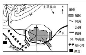 下图是我国某城市布局规划图,要在A、B、C、D四个地区建火力发电厂、自来水厂、印染厂、服装厂,并在城郊建立副食品基地及进行绿化建设。试从经济效益、环境因素考虑, 下图是我国某城市布局规划图,要在A、B、C、D四个地区建火力发电厂、自来水厂、印染厂、服装厂,并在城郊建立副食品基地及进行绿化建设。试从经济效益、环境因素考虑,