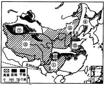 读中国地形图,完成下列要求高原名称:①______;②______;③______.平原名称:④______;⑤______.盆地名称:⑥__ 魔方格