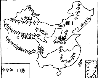 在图中填出山脉ABCD的名称.在图中填出我国的四大高原、四大盆地、三大平原. 魔方格