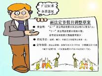 经过一年多的多方研究论证比较,国家法定节假日调整方案已基本形成。从2007年11月9日起,这一方案向社会予以公布,开展民意调查。高二年级同学表现了极大关注,并对 经过一年多的多方研究论证比较,国家法定节假日调整方案已基本形成。从2007年11月9日起,这一方案向社会予以公布,开展民意调查。高二年级同学表现了极大关注,并对