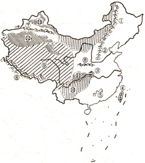 我国地形示意图,完成下列要求.请将图中数码号所对应的山脉名称填入下列横线中.①______、⑥______、⑦______将图中序号对应的高原或盆地 魔方格