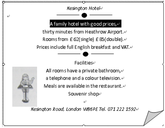 小题1: This is _______ for Kesington Hotel in London.A.a noticeB.a postcardC.a pic 小题1: This is _______ for Kesington Hotel in London.A.a noticeB.a postcardC.a pic