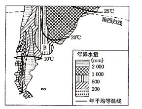 读“南美洲南部降水分布于气温曲线图”,完成下列问题(1)阿根廷潘帕斯草原的农业地域类型是。(2)与我国内蒙古自治区相比较,该地区气候上的优势是, 读“南美洲南部降水分布于气温曲线图”,完成下列问题(1)阿根廷潘帕斯草原的农业地域类型是。(2)与我国内蒙古自治区相比较,该地区气候上的优势是,