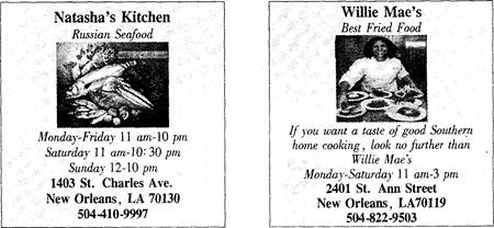 小题1: If you want to eat some seafood, you can go to ______A.Willie Mae'sB.Natash 小题1: If you want to eat some seafood, you can go to ______A.Willie Mae'sB.Natash