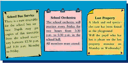 These notices come from Kate's school notice These notices come from Kate's school notice