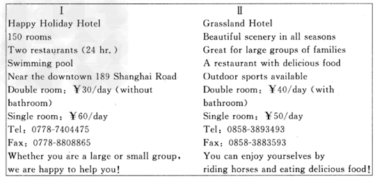 阅读理解。 You are traveling in Inner Mongolia.You want to book a room in a hot 阅读理解。 You are traveling in Inner Mongolia.You want to book a room in a hot