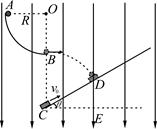 如图所示,在竖直平面内固定一光滑圆弧轨道AB,轨道半径为R=0.4m,轨道最高点A与圆心O等高。有一倾角θ=30°的斜面,斜面底端C点在圆弧轨道B点正 如图所示,在竖直平面内固定一光滑圆弧轨道AB,轨道半径为R=0.4m,轨道最高点A与圆心O等高。有一倾角θ=30°的斜面,斜面底端C点在圆弧轨道B点正