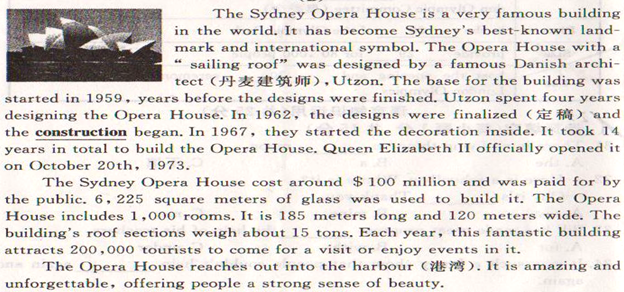小题1: The designer of the Sydney Opera House was from_________.A.AmericaB.Austral 小题1: The designer of the Sydney Opera House was from_________.A.AmericaB.Austral