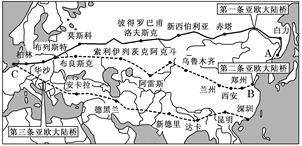 (18分)第三亚欧大陆桥是以深圳港为代表的广东沿海港口群为起点,由昆明经缅甸、孟加拉国、印度、巴基斯坦、伊朗,从土耳其进入欧洲,横 (18分)第三亚欧大陆桥是以深圳港为代表的广东沿海港口群为起点,由昆明经缅甸、孟加拉国、印度、巴基斯坦、伊朗,从土耳其进入欧洲,横