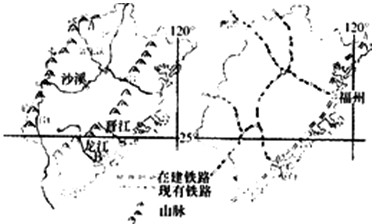 读福建山河分布与铁路交通示意图及材料,回答有关问题。材料:鹰厦铁路是我省第一条出省铁路,正在兴建的温福线、福厦线、厦深线等高速铁路是我国东南沿海铁路 读福建山河分布与铁路交通示意图及材料,回答有关问题。材料:鹰厦铁路是我省第一条出省铁路,正在兴建的温福线、福厦线、厦深线等高速铁路是我国东南沿海铁路
