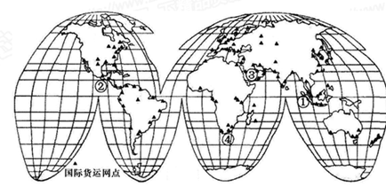 国际货运业是现代国际商品贸易的重要组成部分,下图是国际货运网点分布图。完成36~37题。小题1:据图分析,国际货运最繁忙的两条航线是①麦哲伦海峡航线②马六甲海峡 国际货运业是现代国际商品贸易的重要组成部分,下图是国际货运网点分布图。完成36~37题。小题1:据图分析,国际货运最繁忙的两条航线是①麦哲伦海峡航线②马六甲海峡