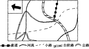 读某风景区游览图 (局部),回答各题。小题1:索道上行方向是 A.东西走向B.西北~东南走向C.向东D.向北小题2:图中游览公路的走向和选建最主要考虑的因素是 读某风景区游览图 (局部),回答各题。小题1:索道上行方向是 A.东西走向B.西北~东南走向C.向东D.向北小题2:图中游览公路的走向和选建最主要考虑的因素是