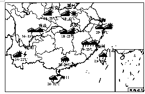 读我国部分城市天气预报图,据此回答下列问题。小题1:根据图中的天气要素判断,此图反映的是我国什么季节的天气图A.春季B.夏季C.秋季D.冬季小题2:“多云转晴, 读我国部分城市天气预报图,据此回答下列问题。小题1:根据图中的天气要素判断,此图反映的是我国什么季节的天气图A.春季B.夏季C.秋季D.冬季小题2:“多云转晴,