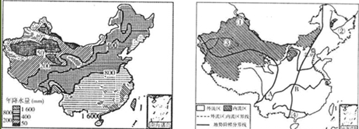 读下图,回答问题。(10分)我国年降水量的地区分布规律是____________。①②③④四条河流中,属于内流河的是_______,属于外流河的是_ 读下图,回答问题。(10分)我国年降水量的地区分布规律是____________。①②③④四条河流中,属于内流河的是_______,属于外流河的是_