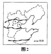 读图2,并结合所学知识,完成22~24题。小题1:图中三条以运输煤炭为主的铁路干线中,由南向北依次是A.大秦线、神黄线、胶济线B.大秦线、神黄线、焦(作)日(照 读图2,并结合所学知识,完成22~24题。小题1:图中三条以运输煤炭为主的铁路干线中,由南向北依次是A.大秦线、神黄线、胶济线B.大秦线、神黄线、焦(作)日(照