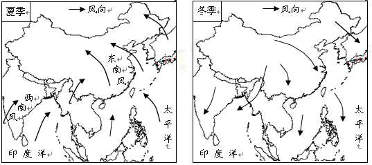 读我国“冬、夏季节风向示意图”,分析回答问题。受海陆位置和纬度位置的影响,我国大多数地区冬、夏季节盛行风向________, 读我国“冬、夏季节风向示意图”,分析回答问题。受海陆位置和纬度位置的影响,我国大多数地区冬、夏季节盛行风向________,