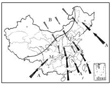 读图,完成下列问题。M区域受B气流影响小,,主要原因是M区域为盆地,地形闭塞。我国夏季盛行的是偏风,主要来自东面的洋和南面的洋,气流特点是 读图,完成下列问题。M区域受B气流影响小,,主要原因是M区域为盆地,地形闭塞。我国夏季盛行的是偏风,主要来自东面的洋和南面的洋,气流特点是